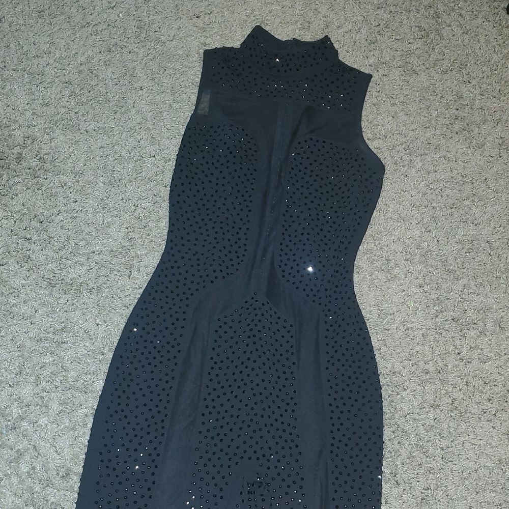 Banjul Black Sheer Rhinestone Accent Jumpsuit - Picture 4 of 7
